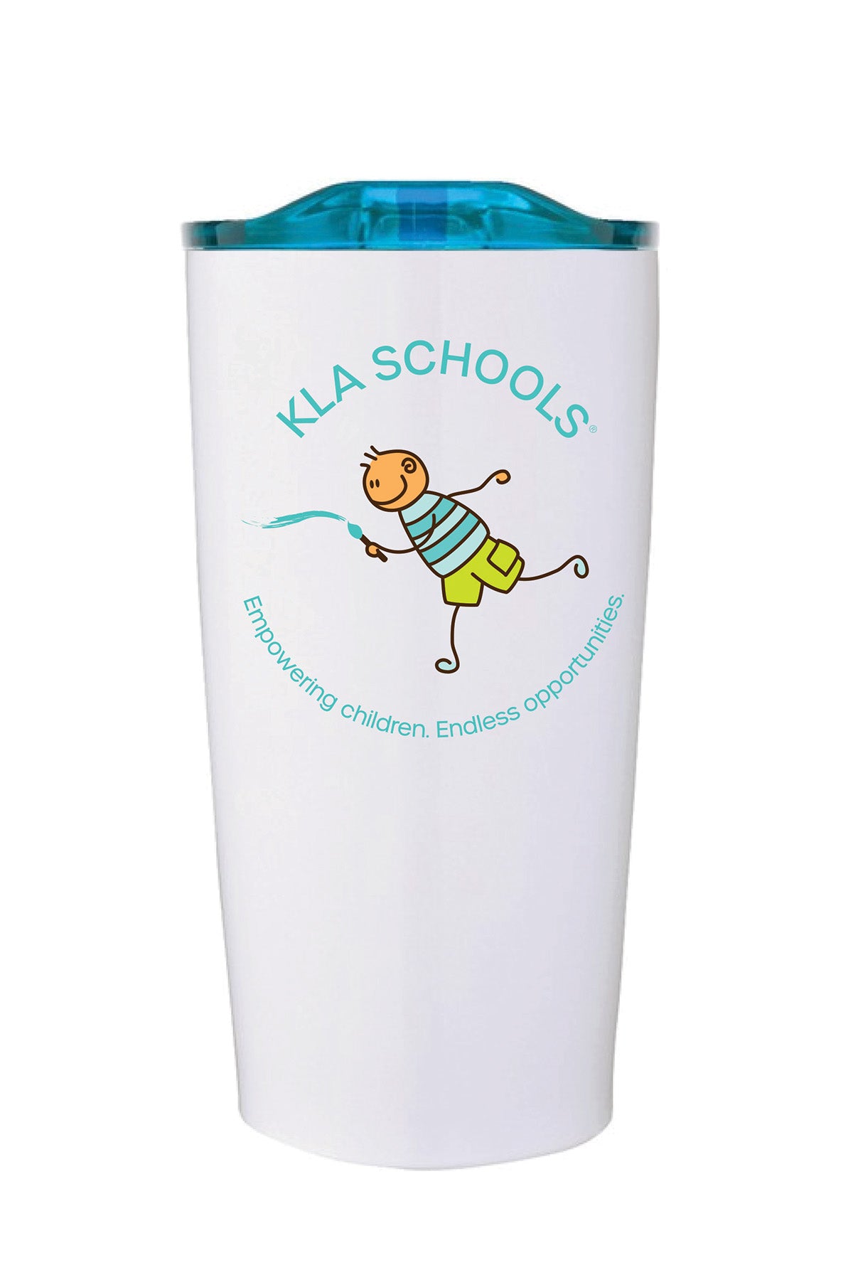 White 20oz Stainless Logo Tumbler with Blue Lid