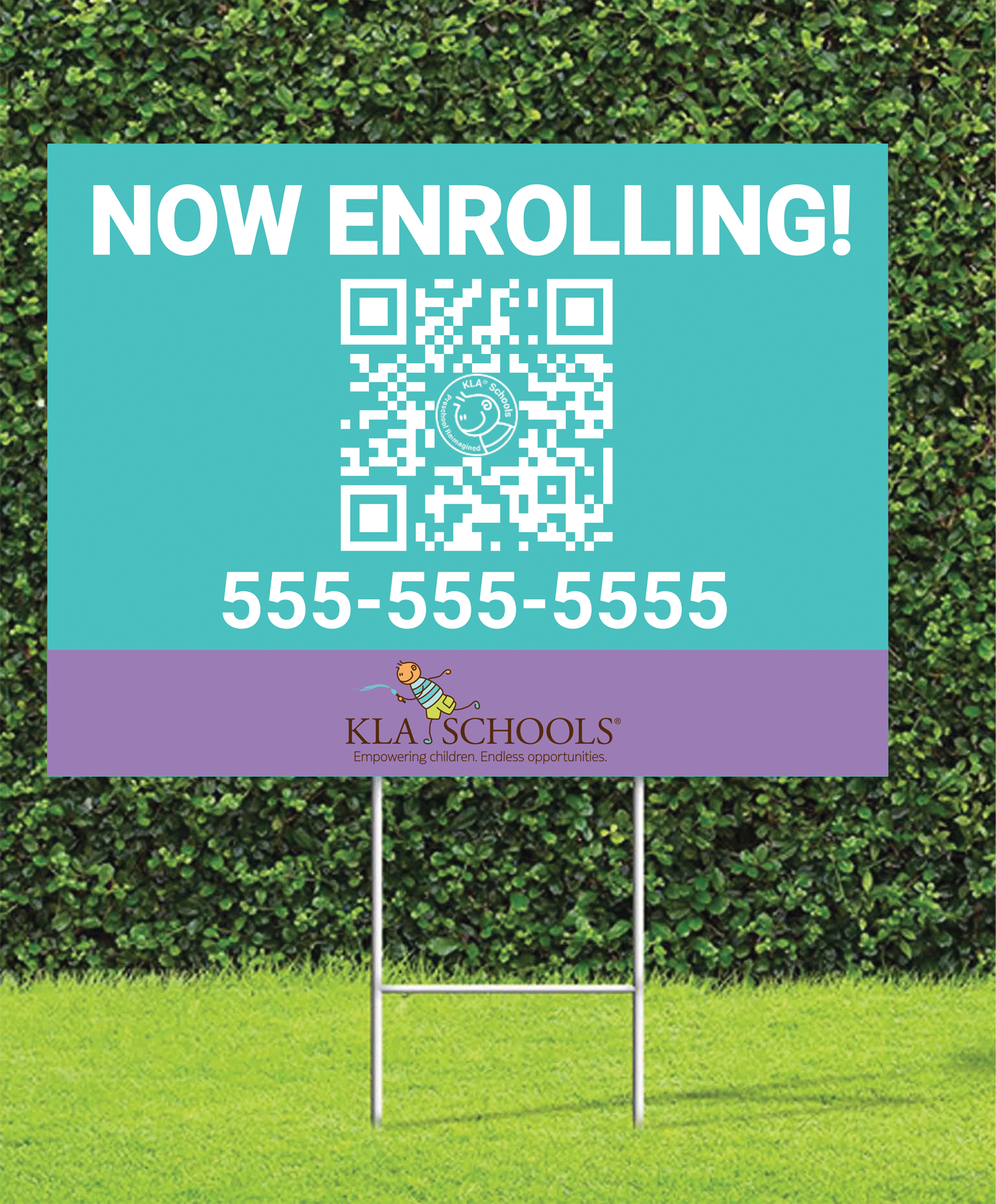 KLA Now Enrolling Yard Sign 24"x18" QR Code